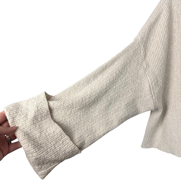 ASOS Ecru Knit Boxy Drop Sleeve Ribbed Long Crop Sweater Cotton Blend Size 4 - Picture 8 of 9
